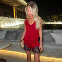 Bornladies 2026 Spring Summer New V-neck Tank Top Shorts Set Satin Lace Shorts Sexy Hot Girl Two Piece Set
