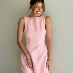 Bornladies Sleeveless Dress 2026 Summer New Style Pure Color Backless Simple Elegant Style A-line Skirt Short Skirt