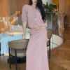 Bornladies Mid Sleeve Knitted Set 2026 Spring Summer New Short Top High Waist Long Half Skirt Two Piece Set