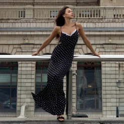 Bornladies 2026 Spring Summer New Polka Dot Lace Camisole Dress Low Bust Slim Waist Design Elegant Sexy Dress Beach Party Wear