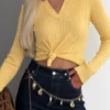 Bornladies Pit Long-sleeved Knit Top Spring and Summer 2026 New Small V-neck Slim Short Bottoming Shirt