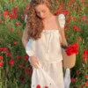 2026 Summer New Flying Sleeve Halter Suit Square Neck Ruffled Backless Drawstring Top High Waist Skirt Two-piece French Suit