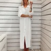 2026 Spring Summer New Shirt Dress Sun proof Cardigan Design Loose Breathability Long Skirt Holiday Beach Wear 100% cotton.