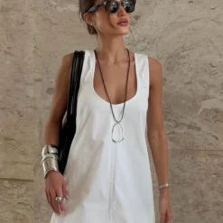 Bornladies 2026 Spring and Summer New Style Wide Shoulder Strap U-neck Short Dress Sleeveless Loose Slimming Casual A-line Dress