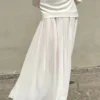 Bornladies 2026 Spring and Summer New Style White Splicing Female High Waist Draping Casual Flowing Long Skirt