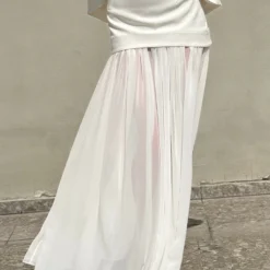 Bornladies 2026 Spring and Summer New Style White Splicing Female High Waist Draping Casual Flowing Long Skirt