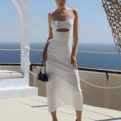 Bornladies Strap Dress Women's 2026 Spring/Summer New Beach Vacation Tight Waist Strap Dress Long Skirt